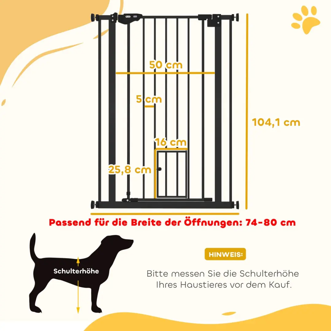 Pawhut Hondenpoort 74-80cm - Treppenschutz - Automatisch - Staal - Zwart