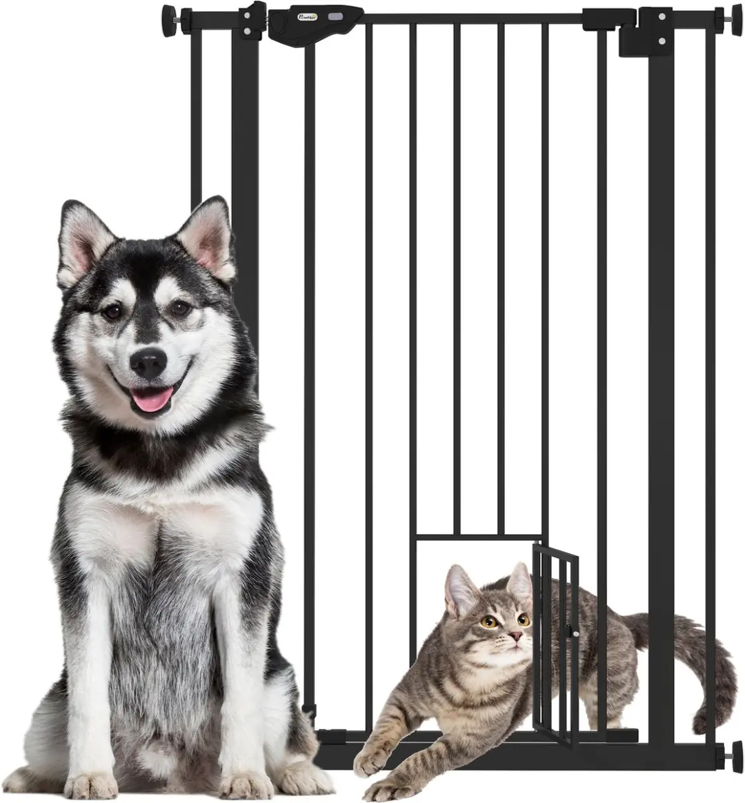 Pawhut Hondenpoort 74-80cm - Treppenschutz - Automatisch - Staal - Zwart
