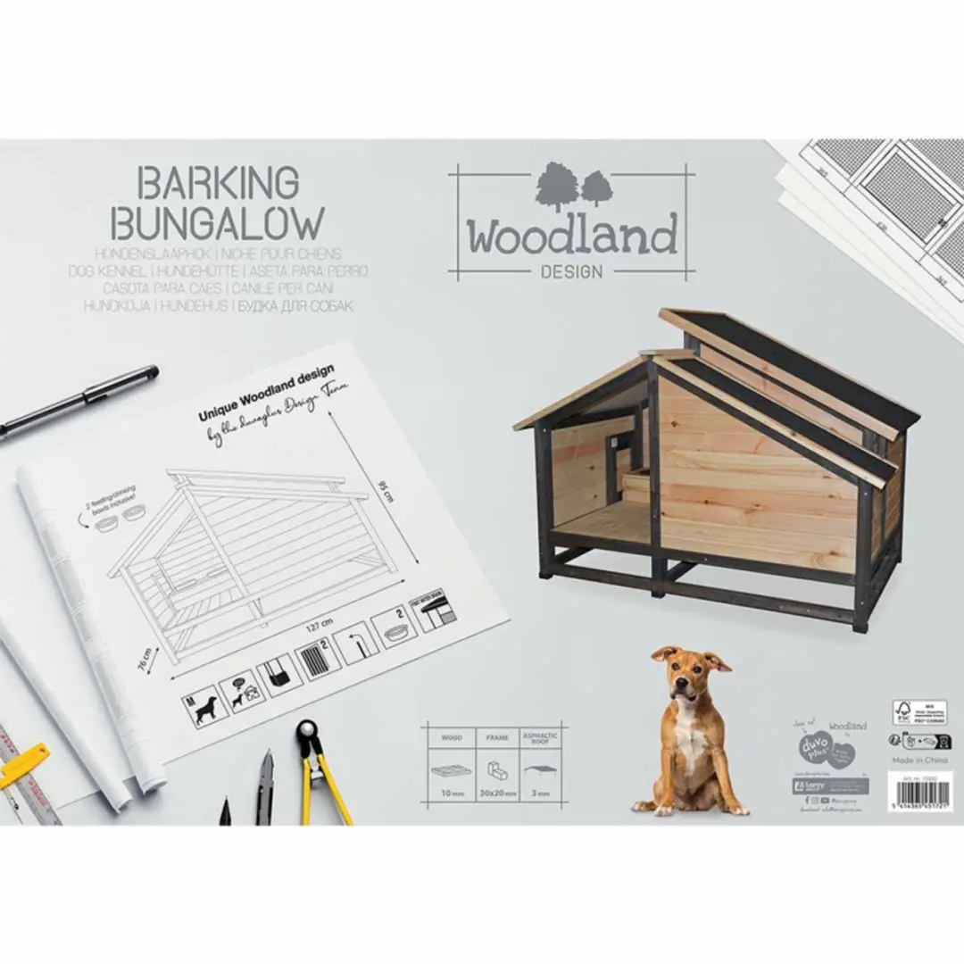 Duvo Woodland Design Barking Bungalow Hondenhok 127x76x95cm