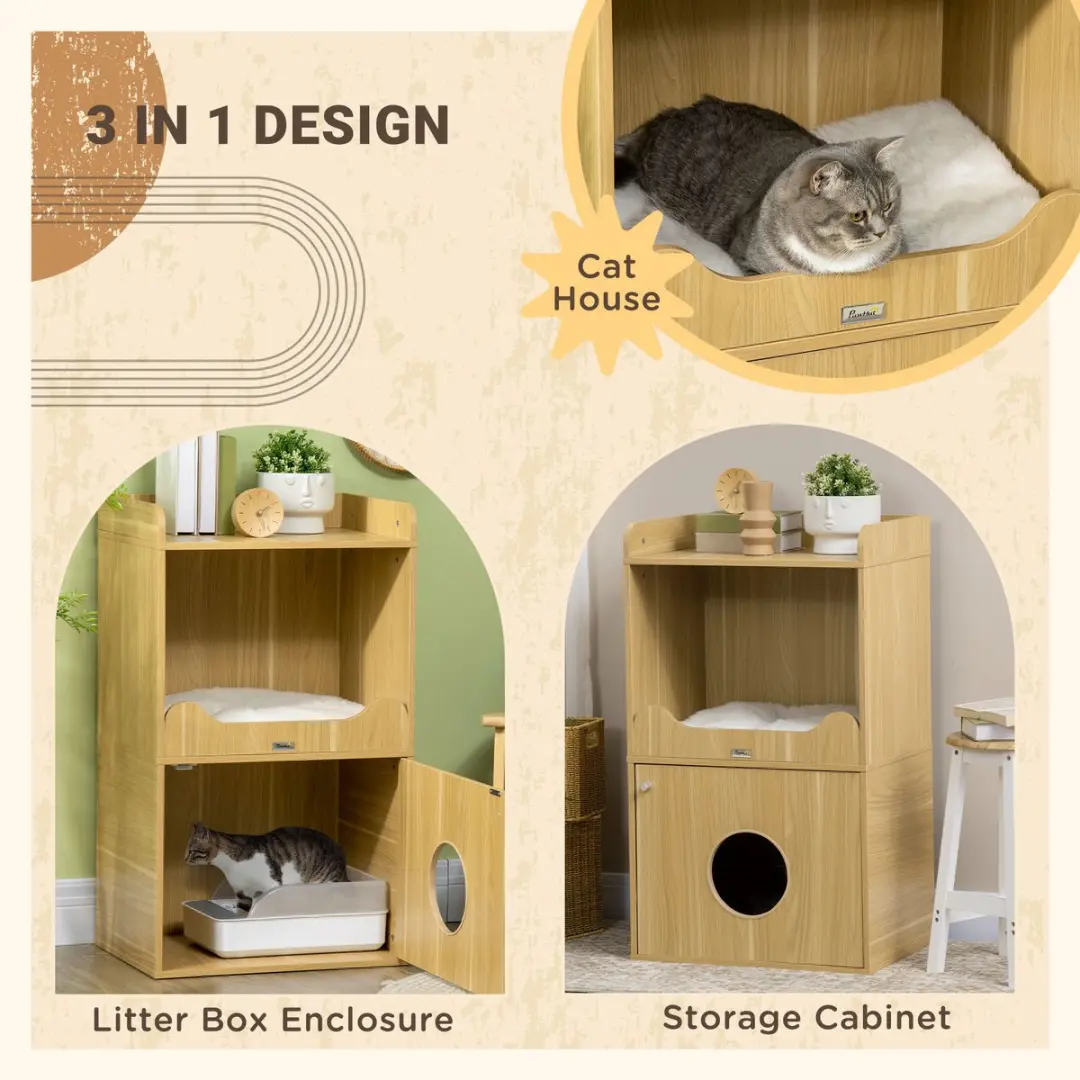Pawhut Kattenbak Meubel 60x45x103cm - Eiken