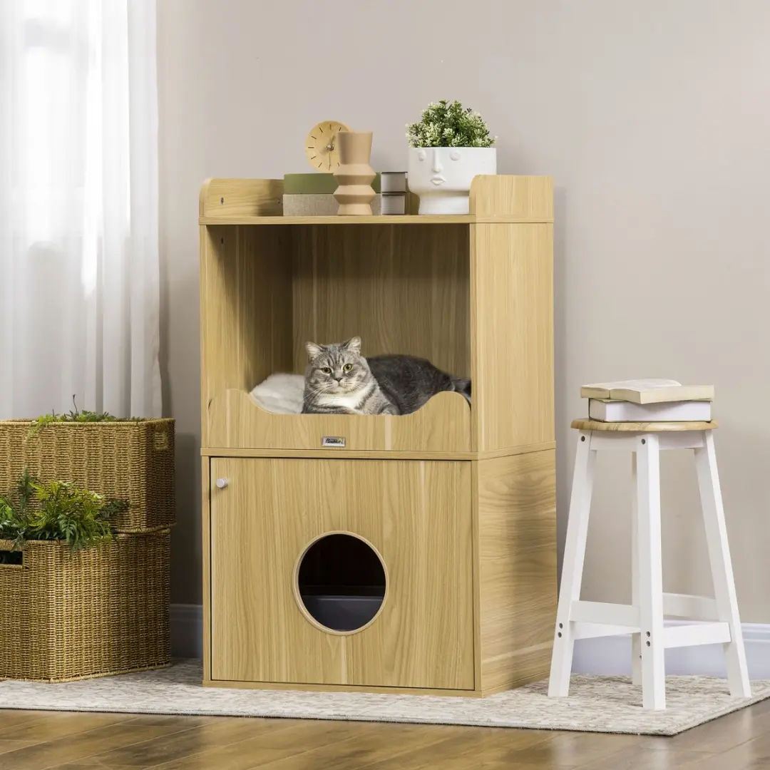 Pawhut Kattenbak Meubel 60x45x103cm - Eiken