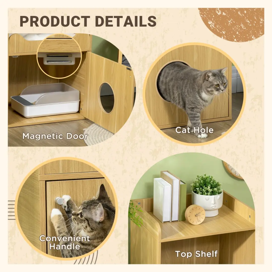 Pawhut Kattenbak Meubel 60x45x103cm - Eiken