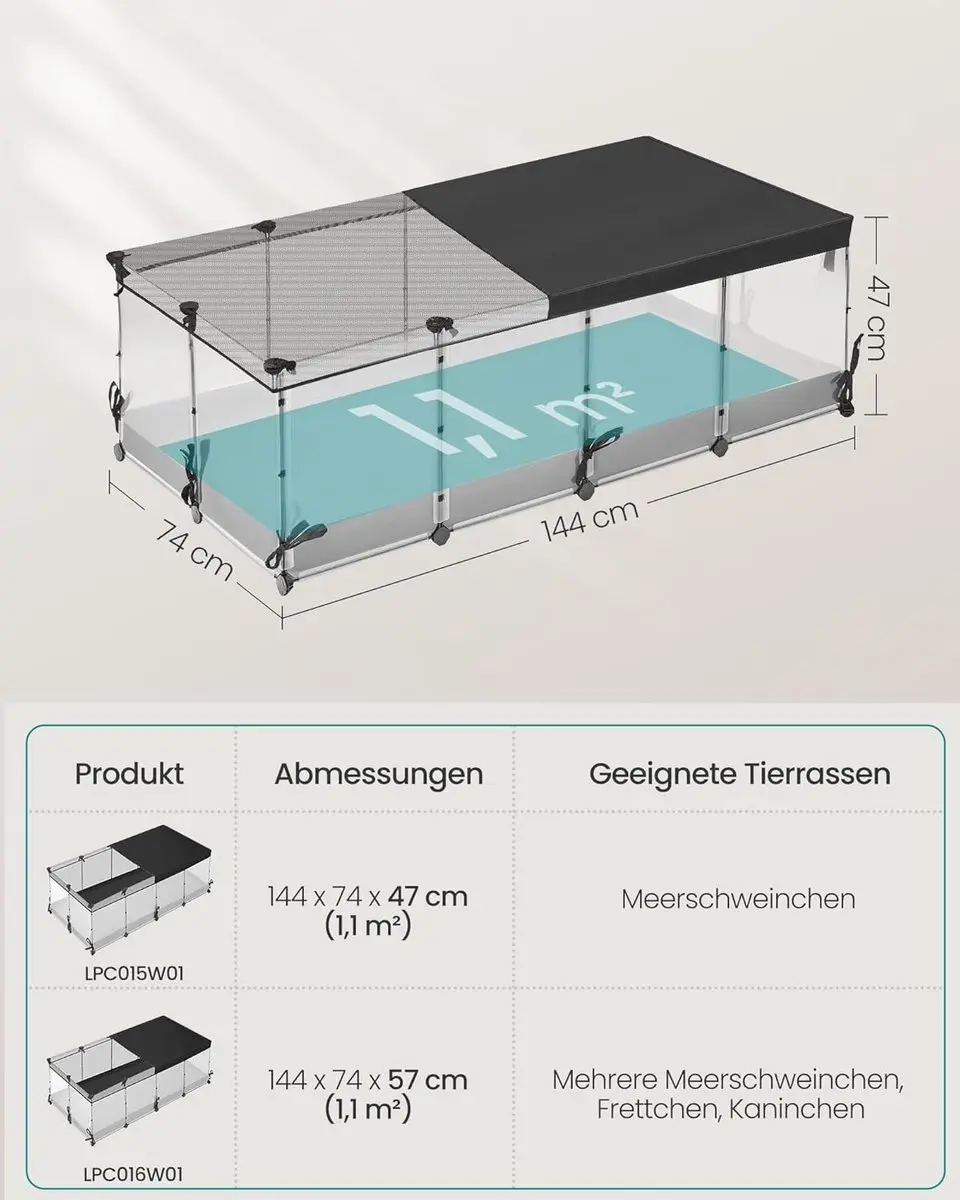 Songmics LPC015W01 Kleine Dierenbehuizing 144x74x47cm - Cloud White
