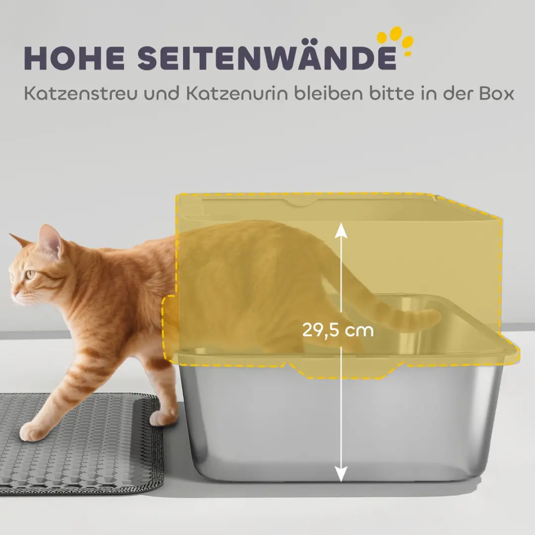 Pawhut Kattenbak Roestvrij Staal 60L - Grijs