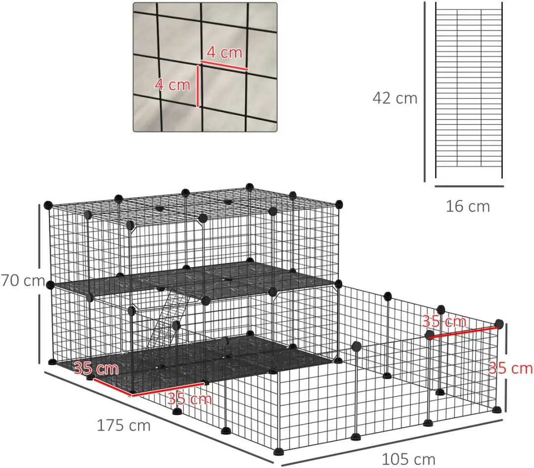 Pawhut Kooi Kleine Dieren PP-hars 175x105x70cm - Zwart