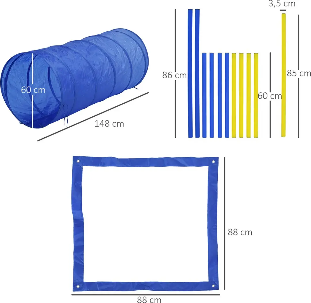Pawhut Honden Behendigheidstunnel Slalomset - 2 Modellen - Blauw/Geel