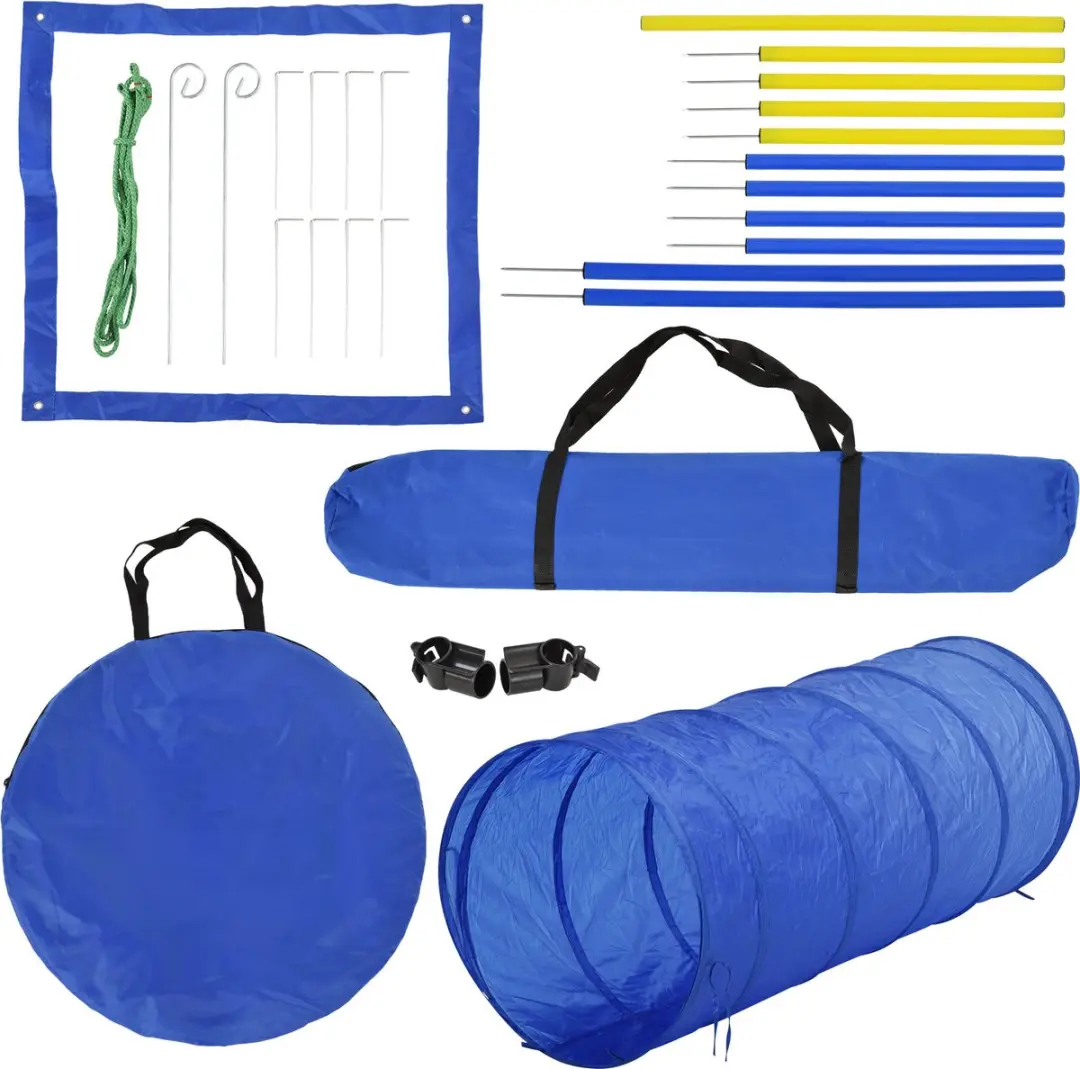 Pawhut Honden Behendigheidstunnel Slalomset - 2 Modellen - Blauw/Geel