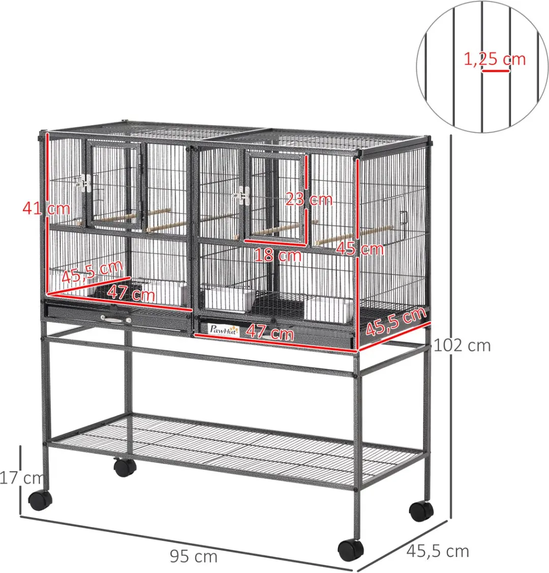 Pawhut Vogelkooi 95x45,5x102cm - Grijs/Zwart
