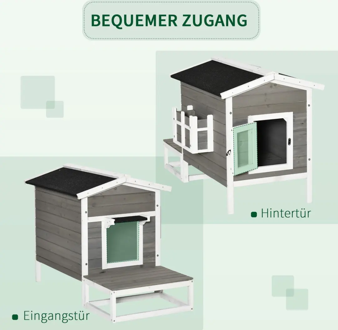 Pawhut Kattenhuis Hout 115x66,5x74,7cm - Grijs/Wit