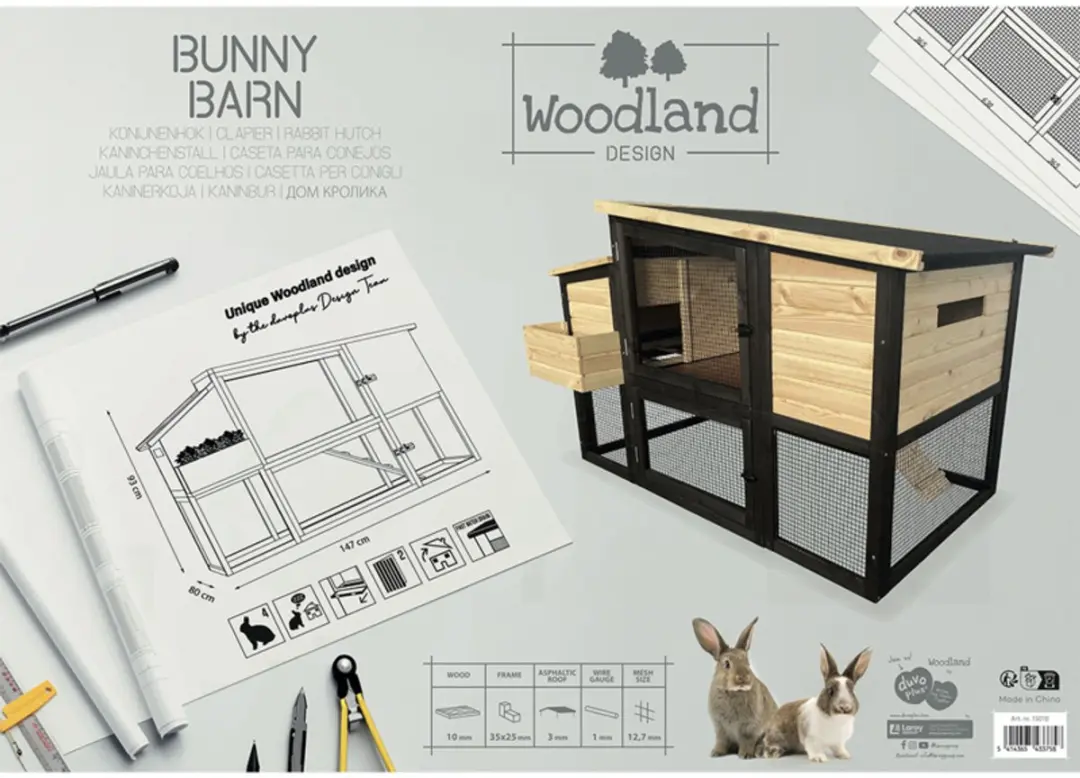 Duvo Woodland Design Konijnenhok Bunny Barn - Houtkleurig