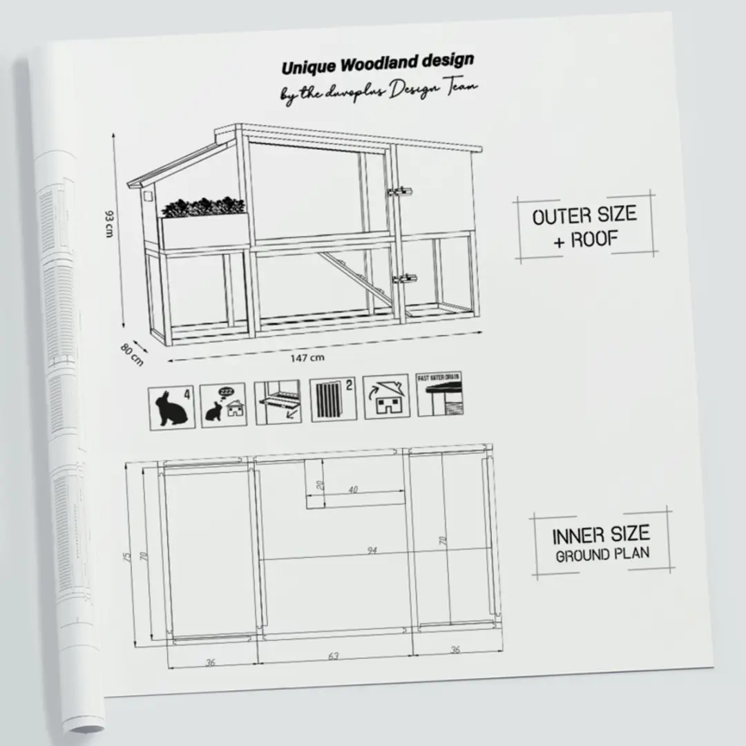 Duvo Woodland Design Konijnenhok Bunny Barn - Houtkleurig