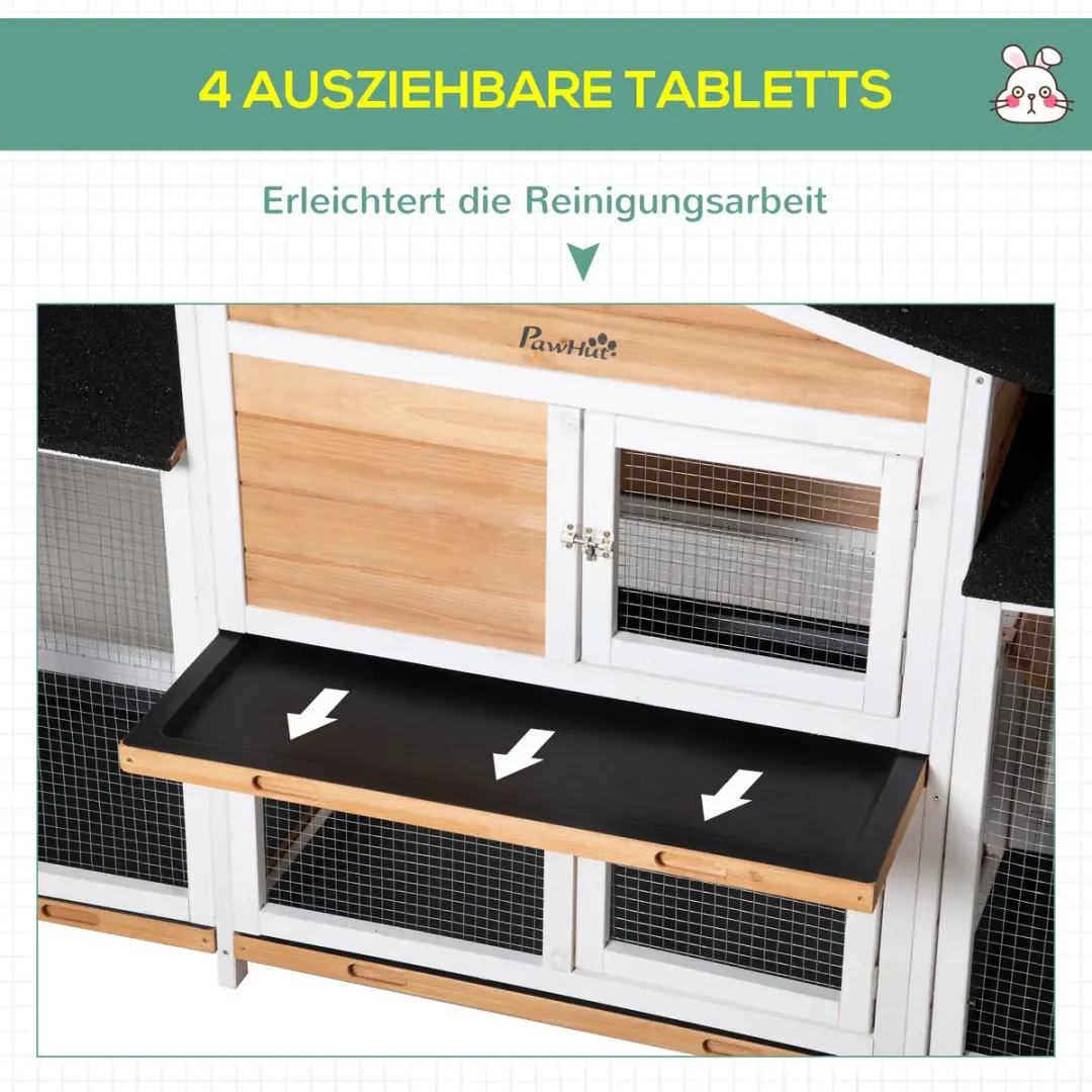 Pawhut Kaninchenstall D51-313 met Freilauf - 1 verdieping
