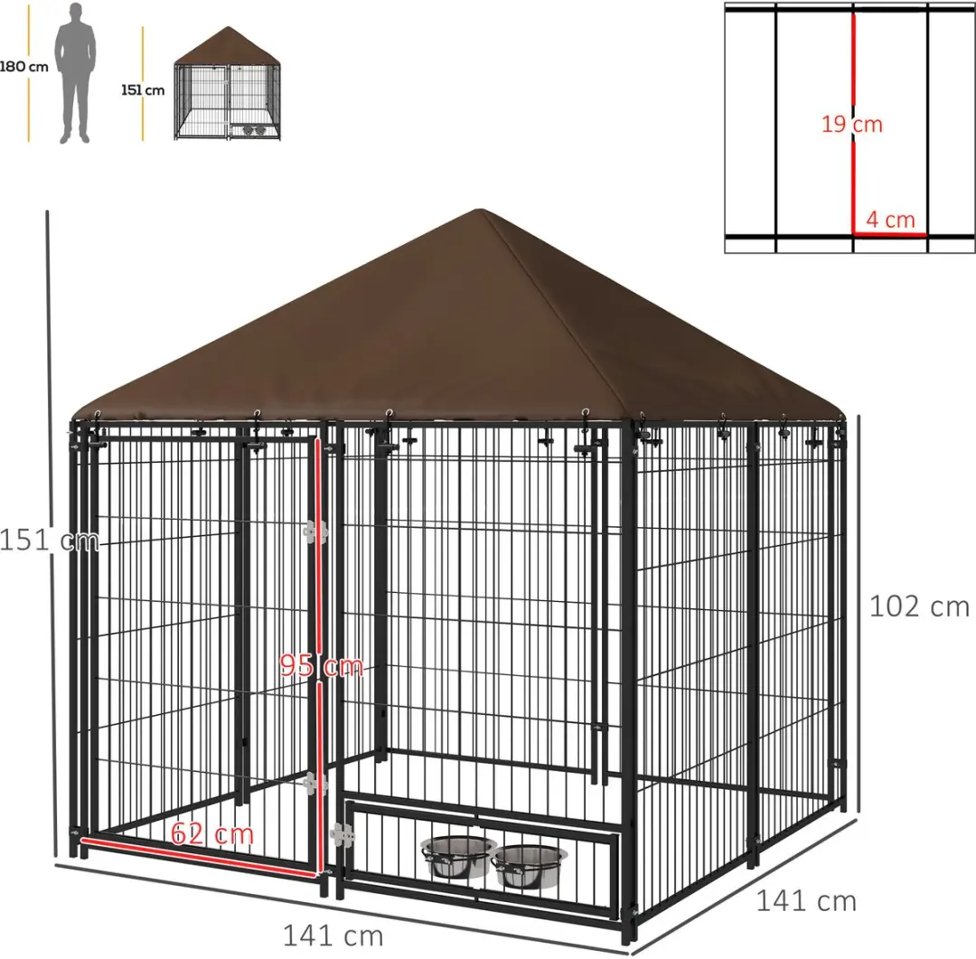 Pawhut Hondenhok 141x141x151cm Metaal - Koffie/Zwart