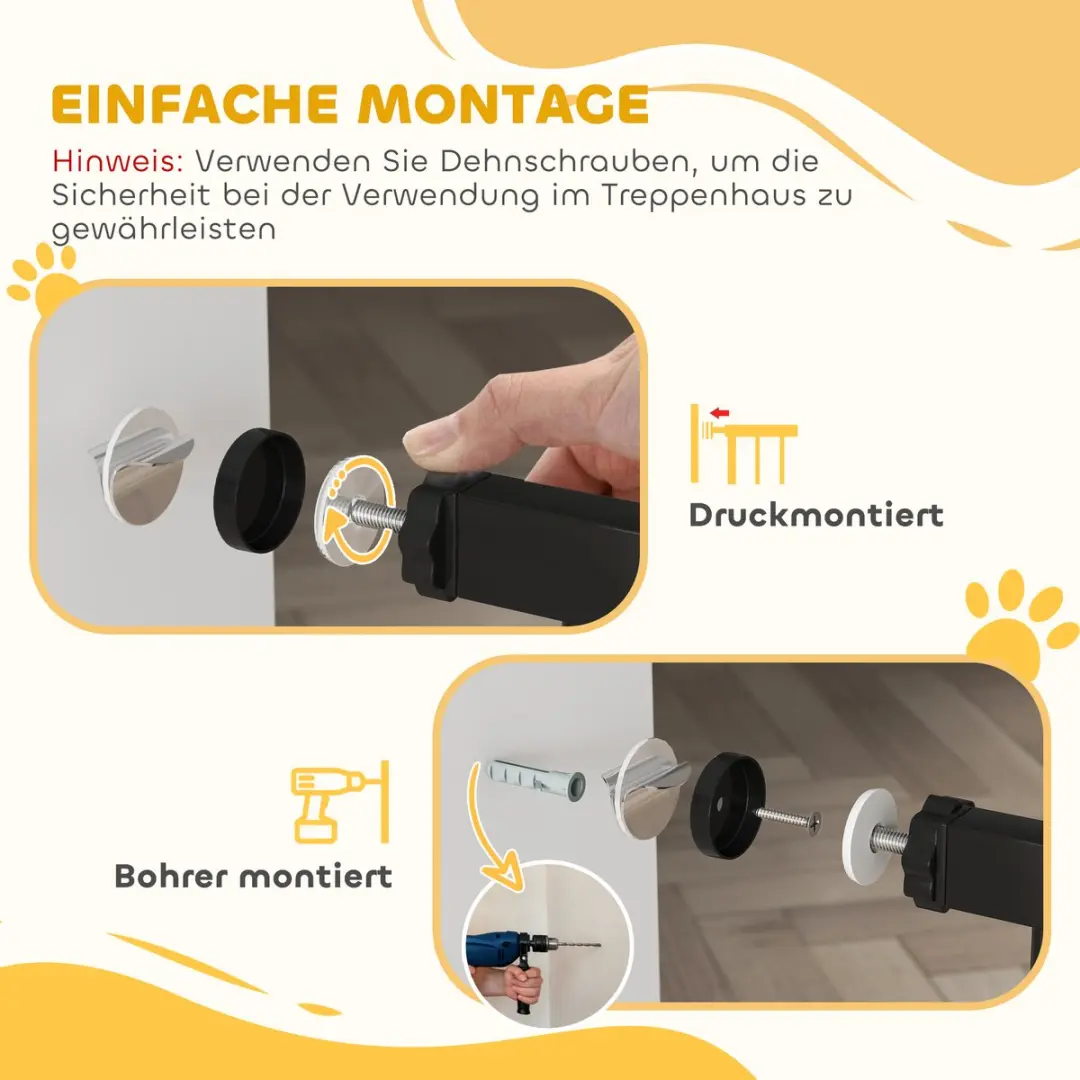 Pawhut Honden Veiligheidshekje Treppenschutzgitter 75-115cm - Klemmontage - Staal - Zwart