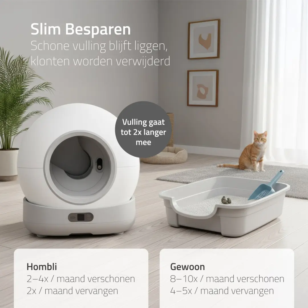 Hombli Automatische Kattenbak 72L XXL - Wit - Incl. mat & 15 zakjes