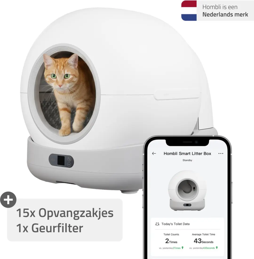 Hombli Automatische Kattenbak 72L XXL - Wit - Incl. mat & 15 zakjes