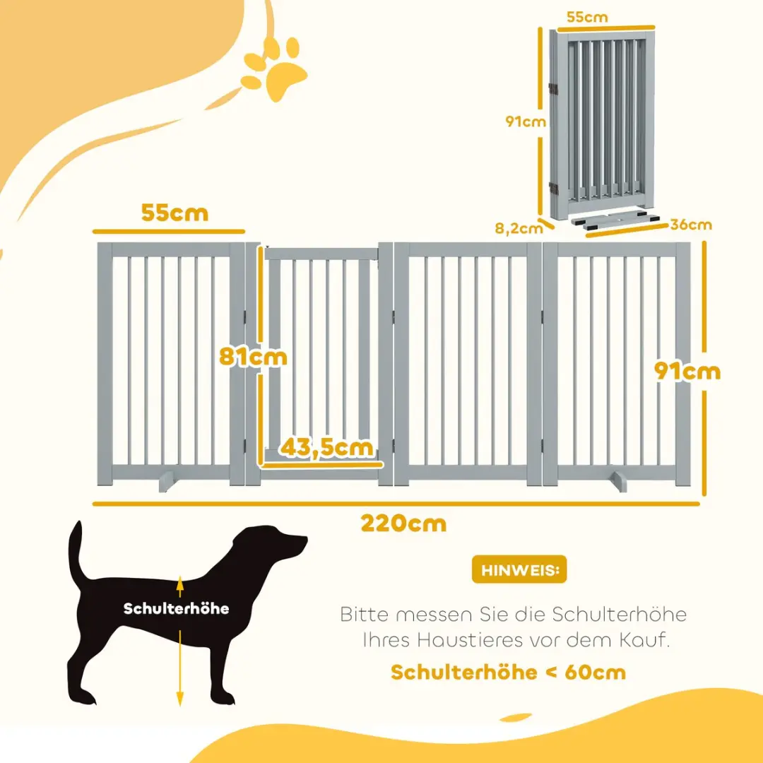 Pawhut Absperrgitter Honden 4-delig 220x91cm Hellgrau - afbeelding 6 van 6