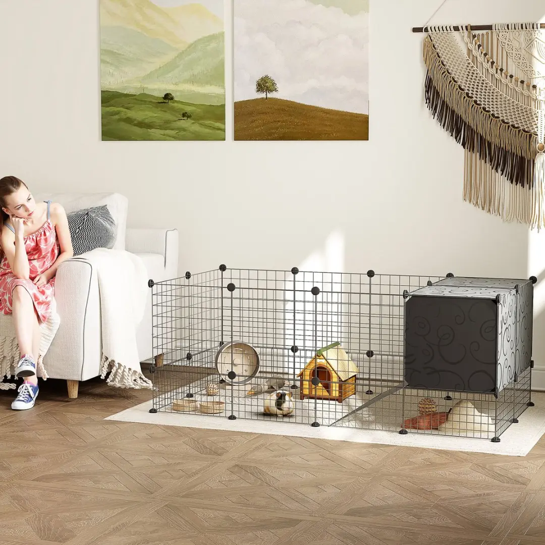 Pawhut Kooi voor kleine dieren 140x70x52cm - Zwart