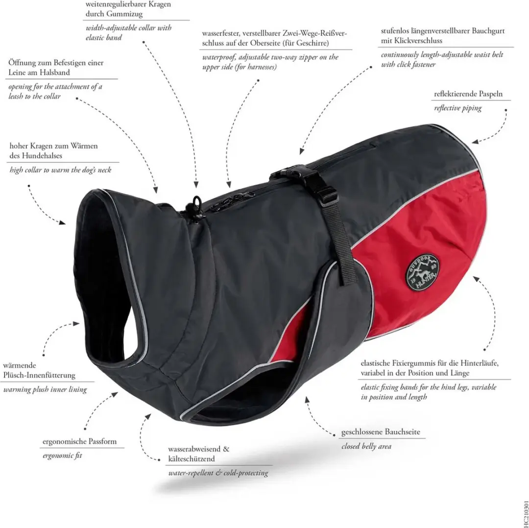 Hunter Uppsala Cozy Hondenjas - Antraciet-Rood - Maat L