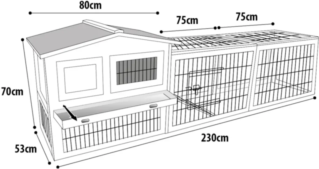 Flamingo Konijnenhok Jumbo Cottage Extra Groot - 230x53x70cm Grijs