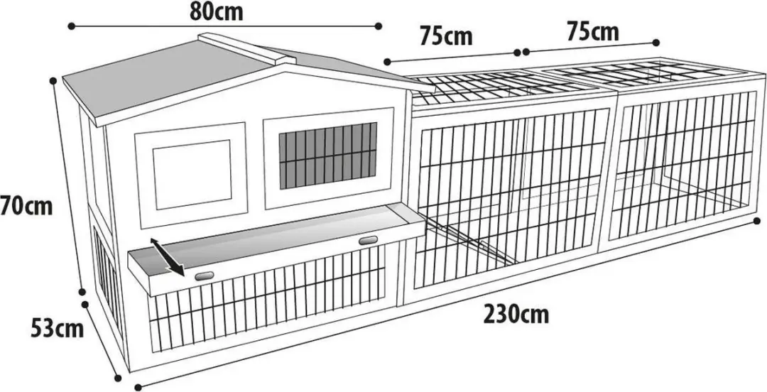 Flamingo Konijnenhok Jumbo Cottage Extra Groot - 230x53x70cm Grijs