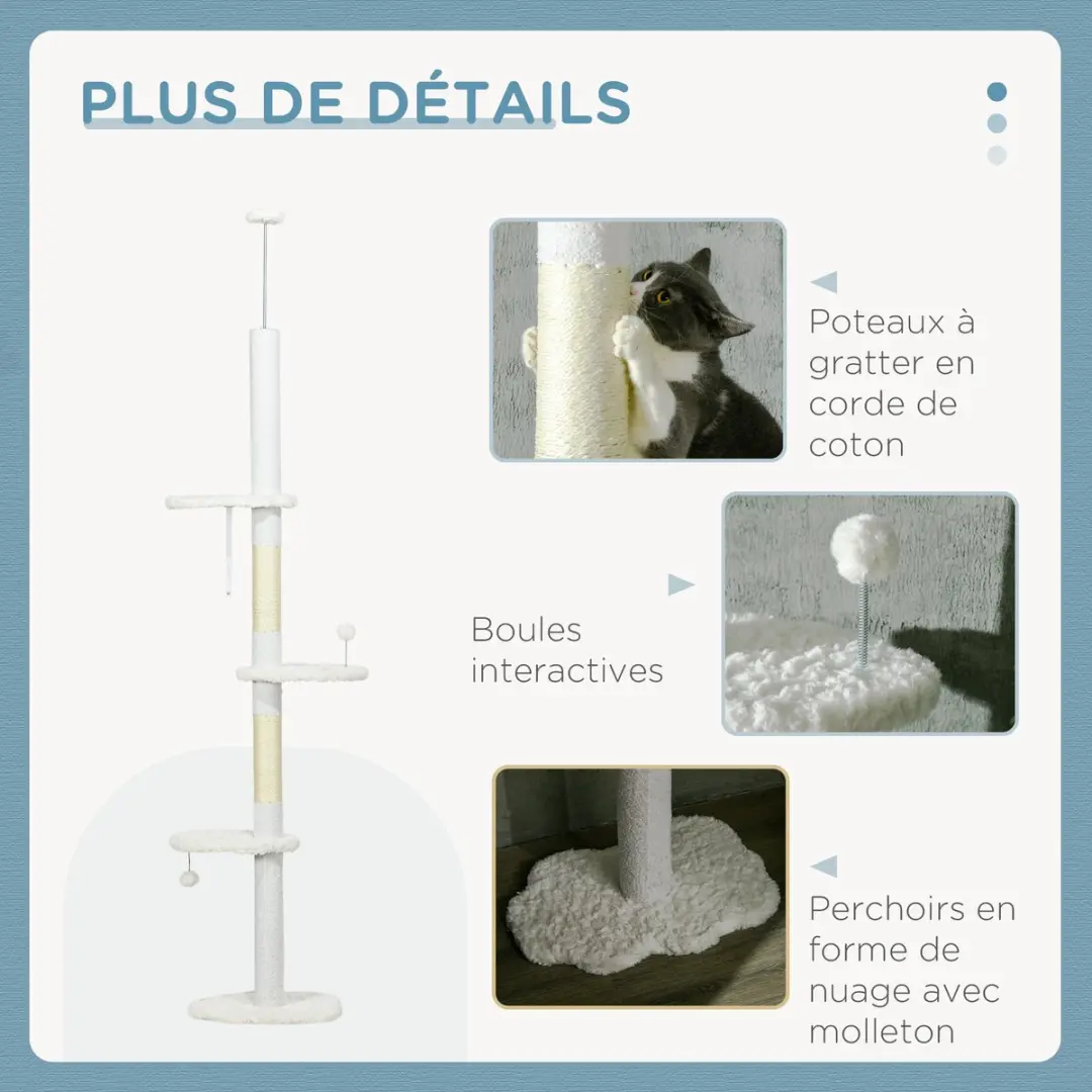 Pawhut Krabpaal Katten - 48x32x255cm Wit
