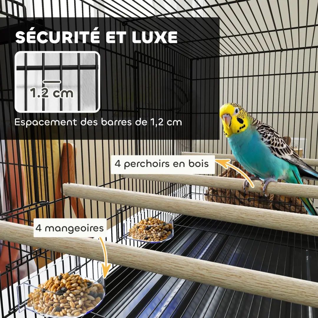 Pawhut Vogelkooi Staal 76x46x46cm - Zwart