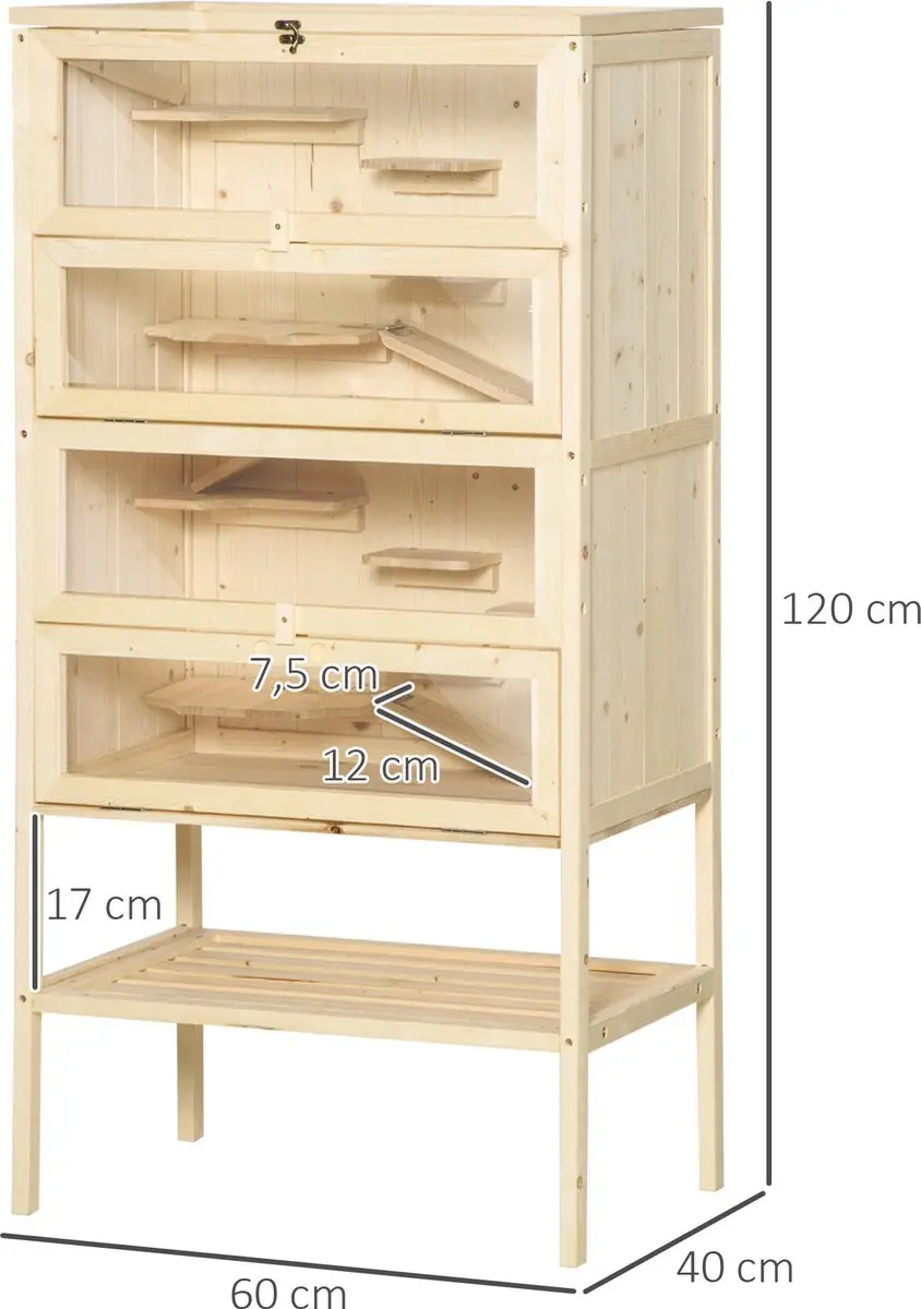 Pawhut Meerschweinchenstall 5 Etages - 60x40x120cm - Naturholz