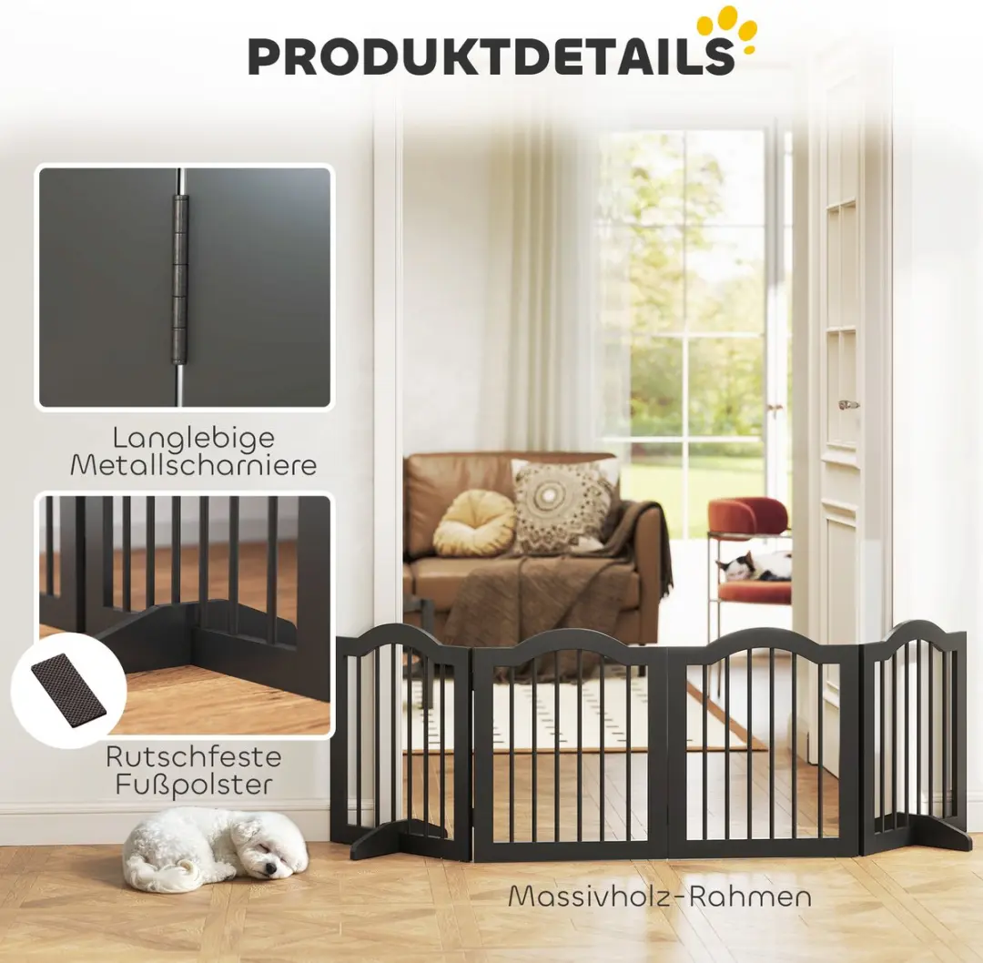 Pawhut Huisdierenhekje MDF 208x29,5x61cm - Zwart