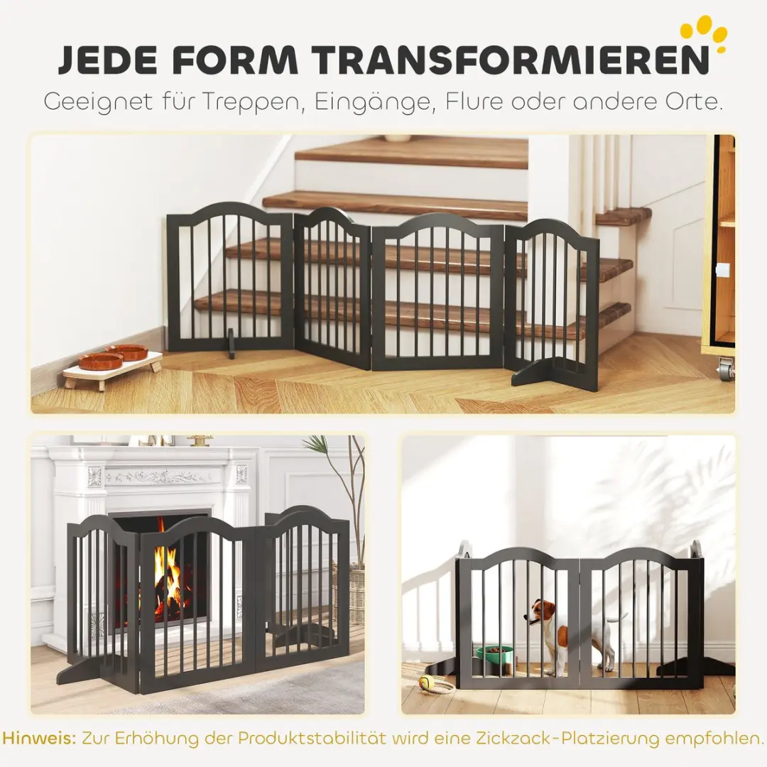Pawhut Huisdierenhekje MDF 208x29,5x61cm - Zwart
