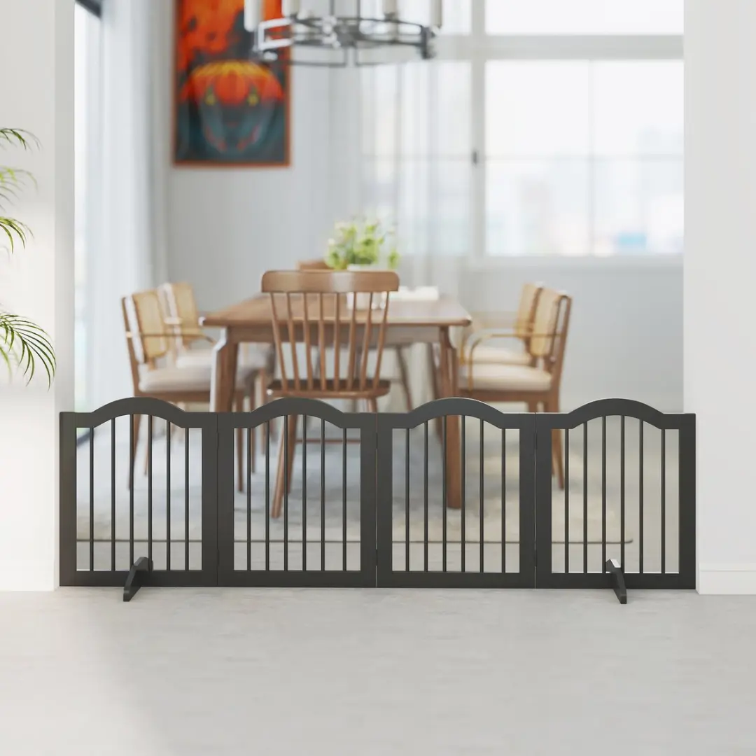 Pawhut Huisdierenhekje MDF 208x29,5x61cm - Zwart
