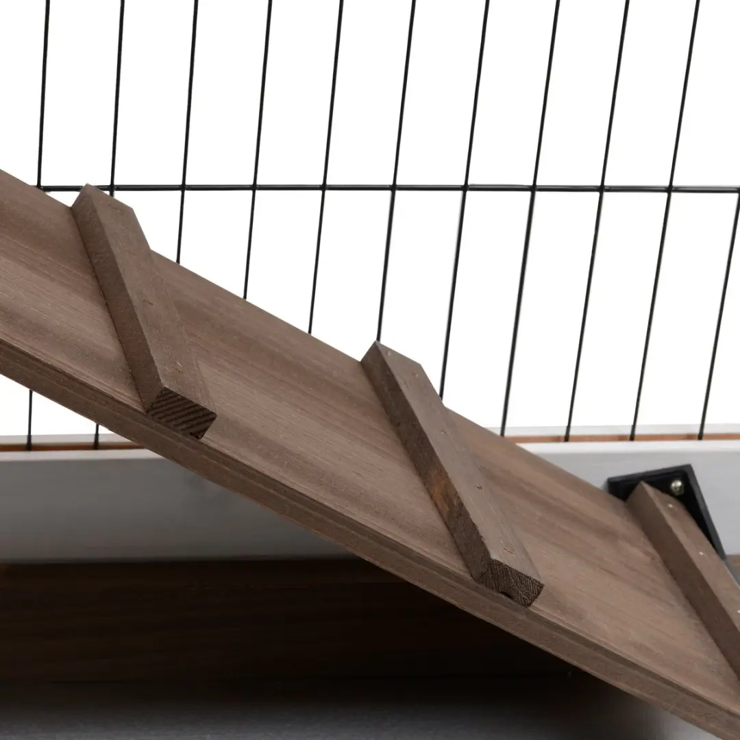 Pawhut Konijnenhok 2-verdiepingen 110x50x88cm - Hout - Bruin/Zwart/Wit