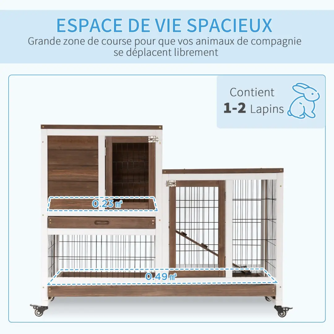 Pawhut Konijnenhok 2-verdiepingen 110x50x88cm - Hout - Bruin/Zwart/Wit