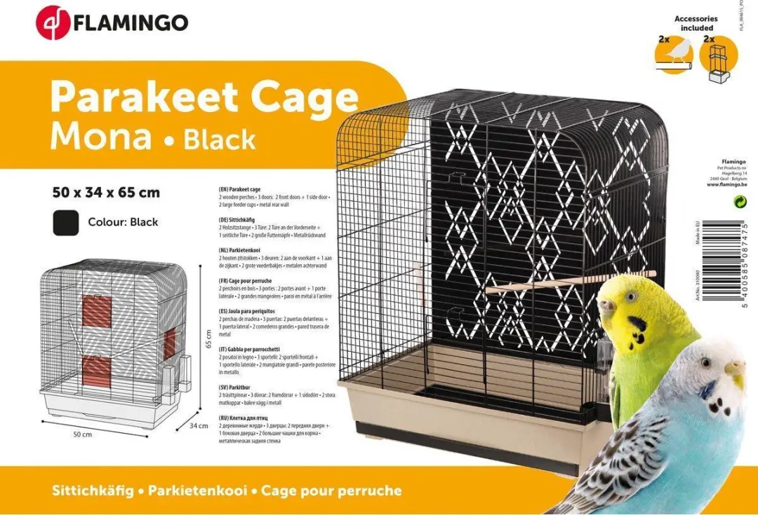 Flamingo Vogelkooi Mona Beige/Zwart 50x34x65cm