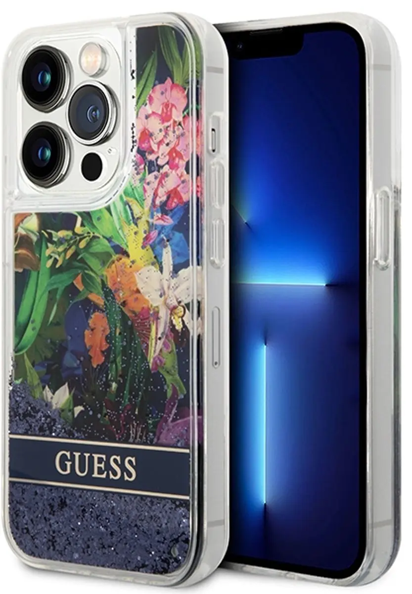 Guess Flower Liquid Glitter iPhone 14 Pro Max Hoesje