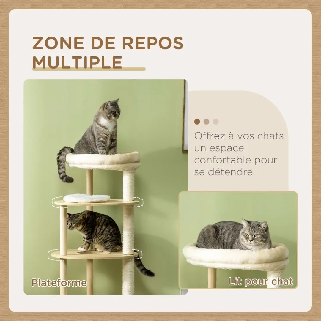 Pawhut Kattenboom Eiken - 54x54x123,5cm - 4 Niveaus