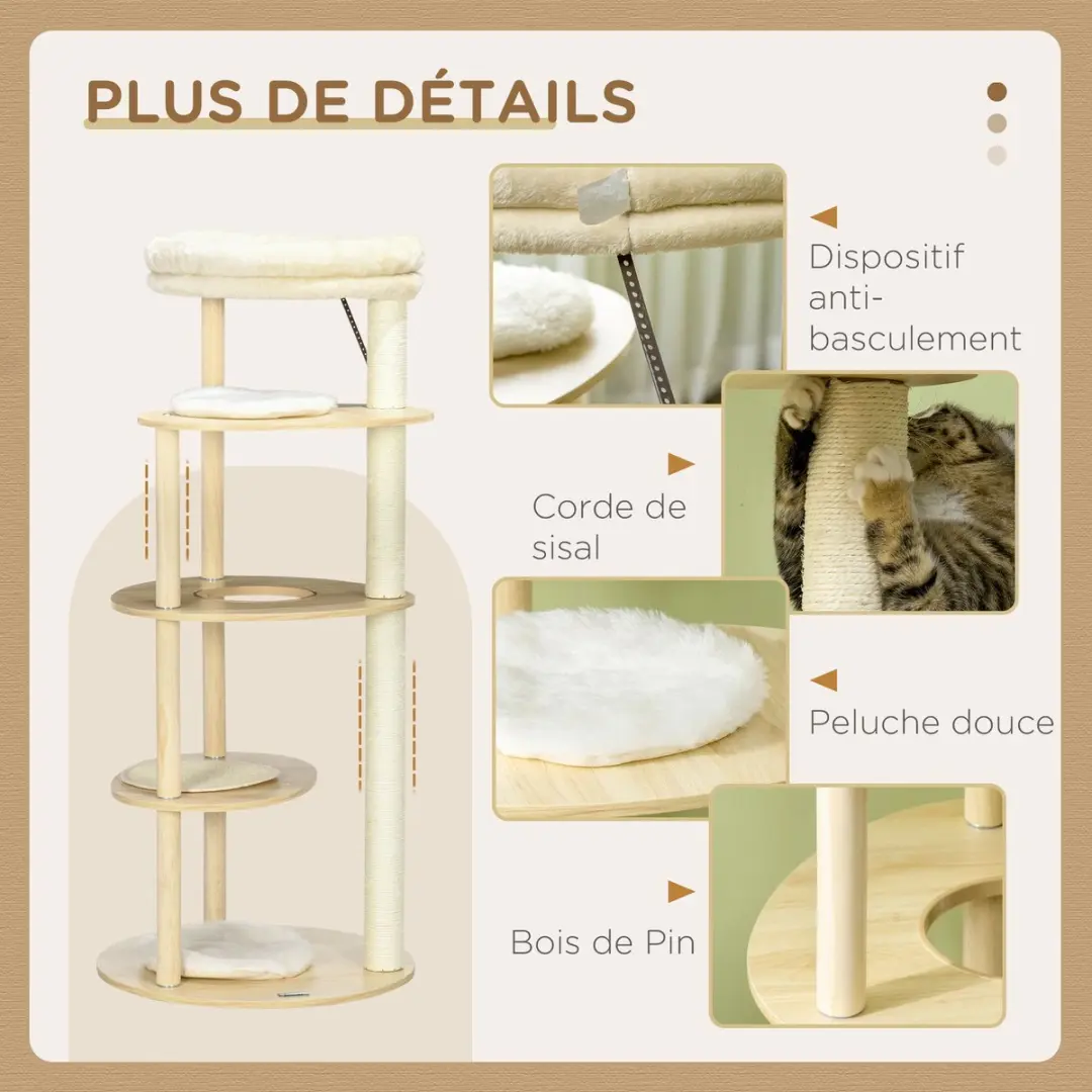 Pawhut Kattenboom Eiken - 54x54x123,5cm - 4 Niveaus