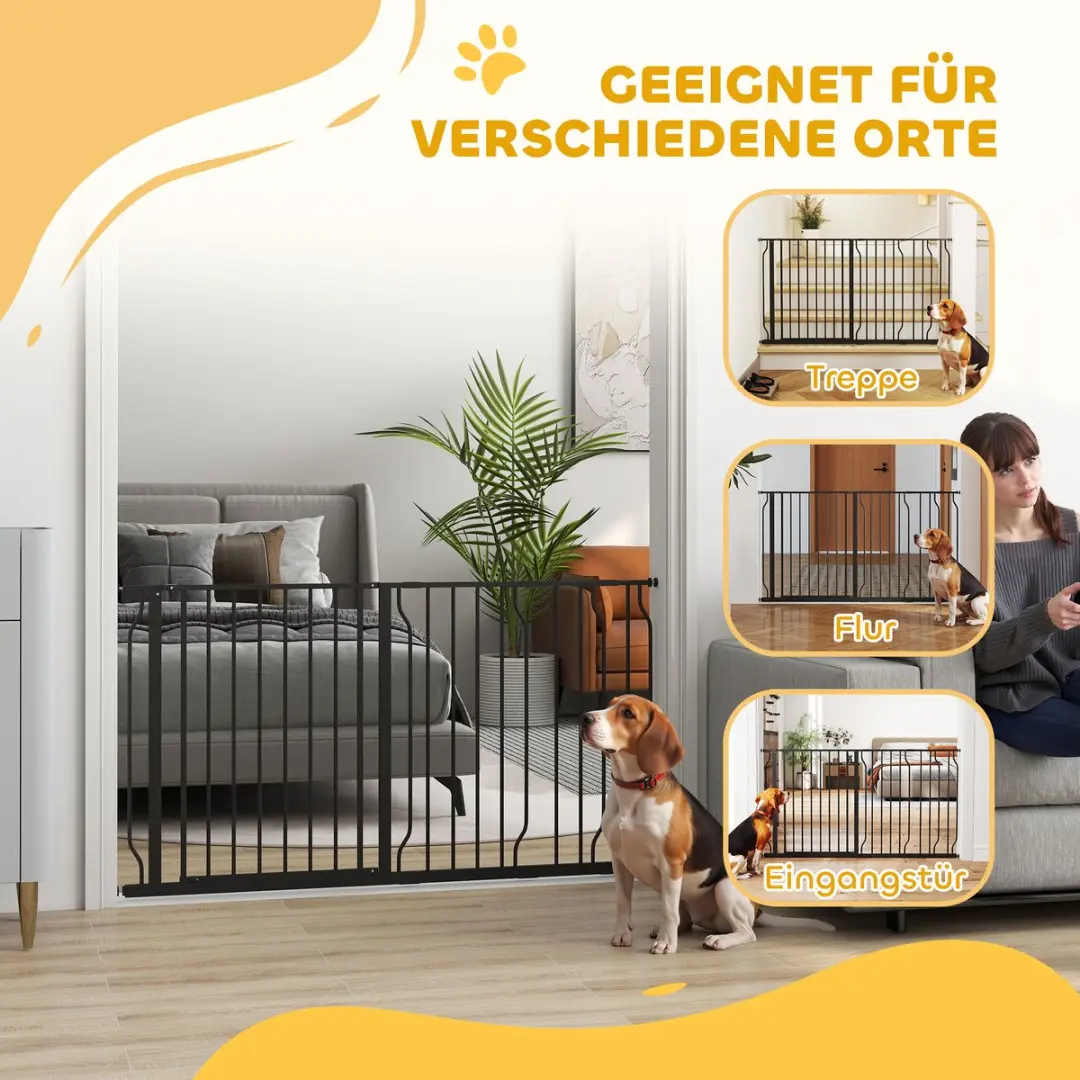 Pawhut Hondenhek Treppenschutzgitter 75-145cm - Klemmontage - Staal - Zwart