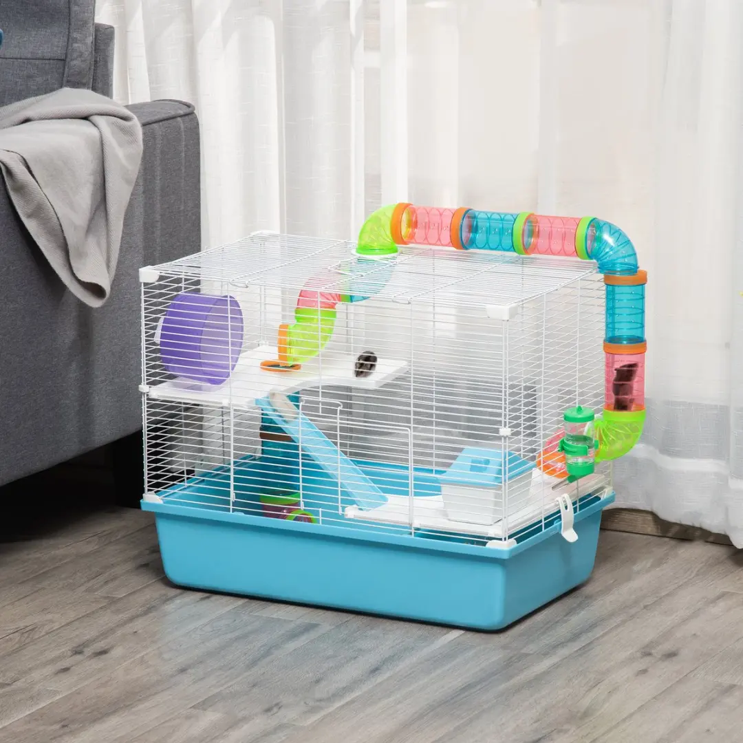 Pawhut Hamsterkooi 59x36x47cm - Blauw