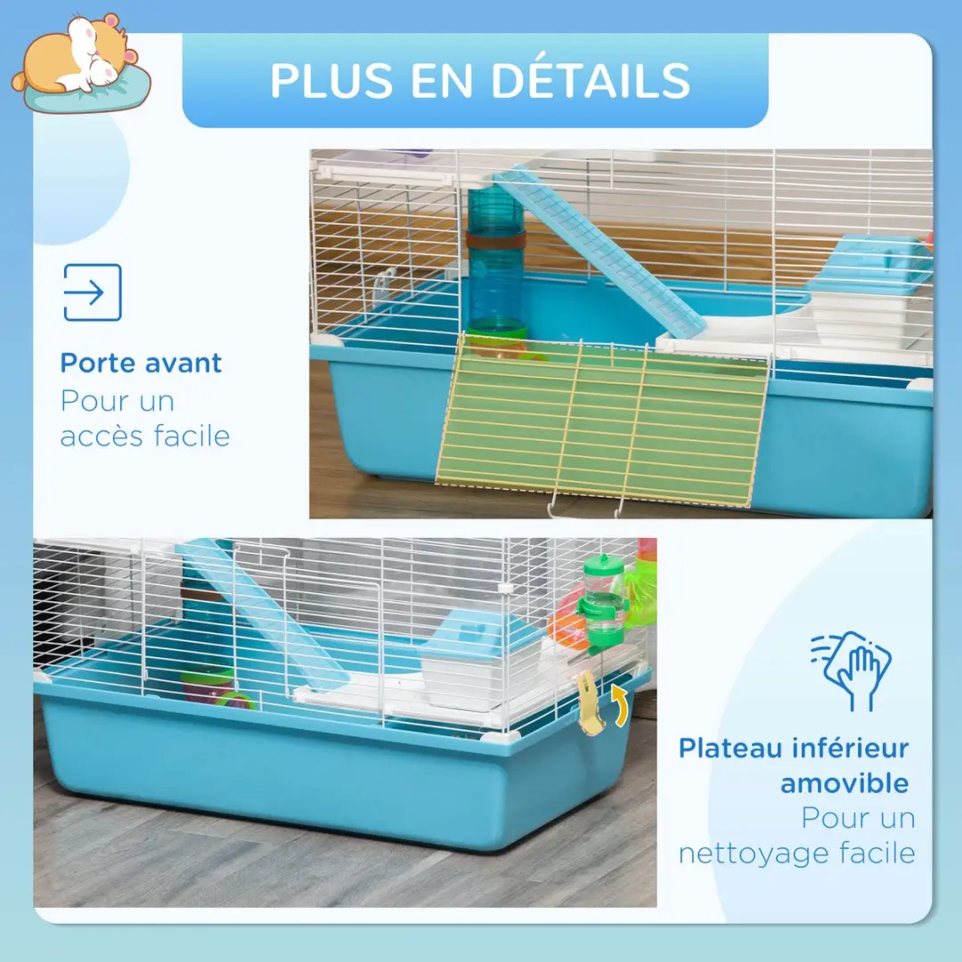 Pawhut Hamsterkooi 59x36x47cm - Blauw - afbeelding 6 van 6