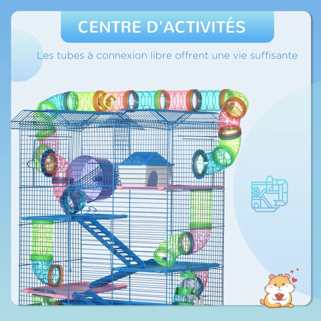 Pawhut Hamsterkooi Blauw - 47x30x59cm
