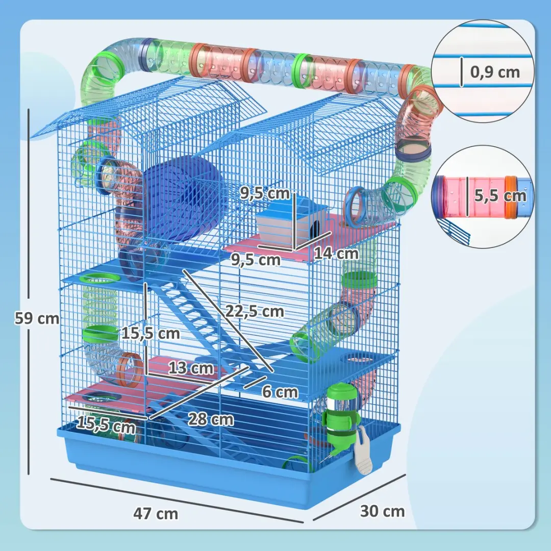 Pawhut Hamsterkooi Blauw - 47x30x59cm - afbeelding 6 van 6