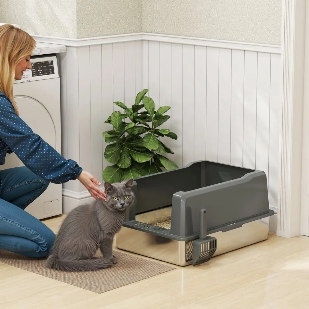 Pawhut Kattenbak 85L - 71x50,8cm Roestvrij Staal Grijs