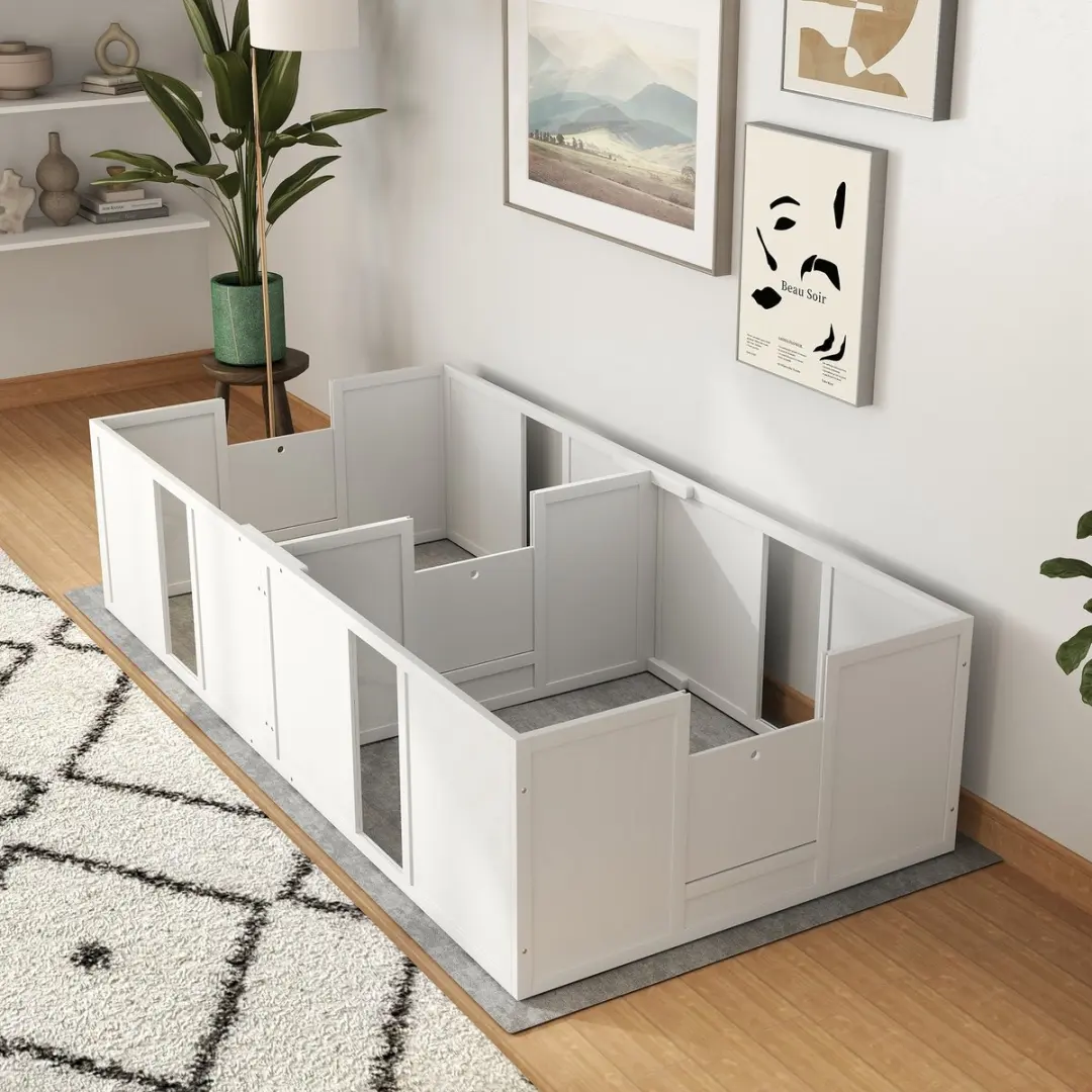 Pawhut Wurfkiste Hondenuitloop 196x96x48cm - Wit