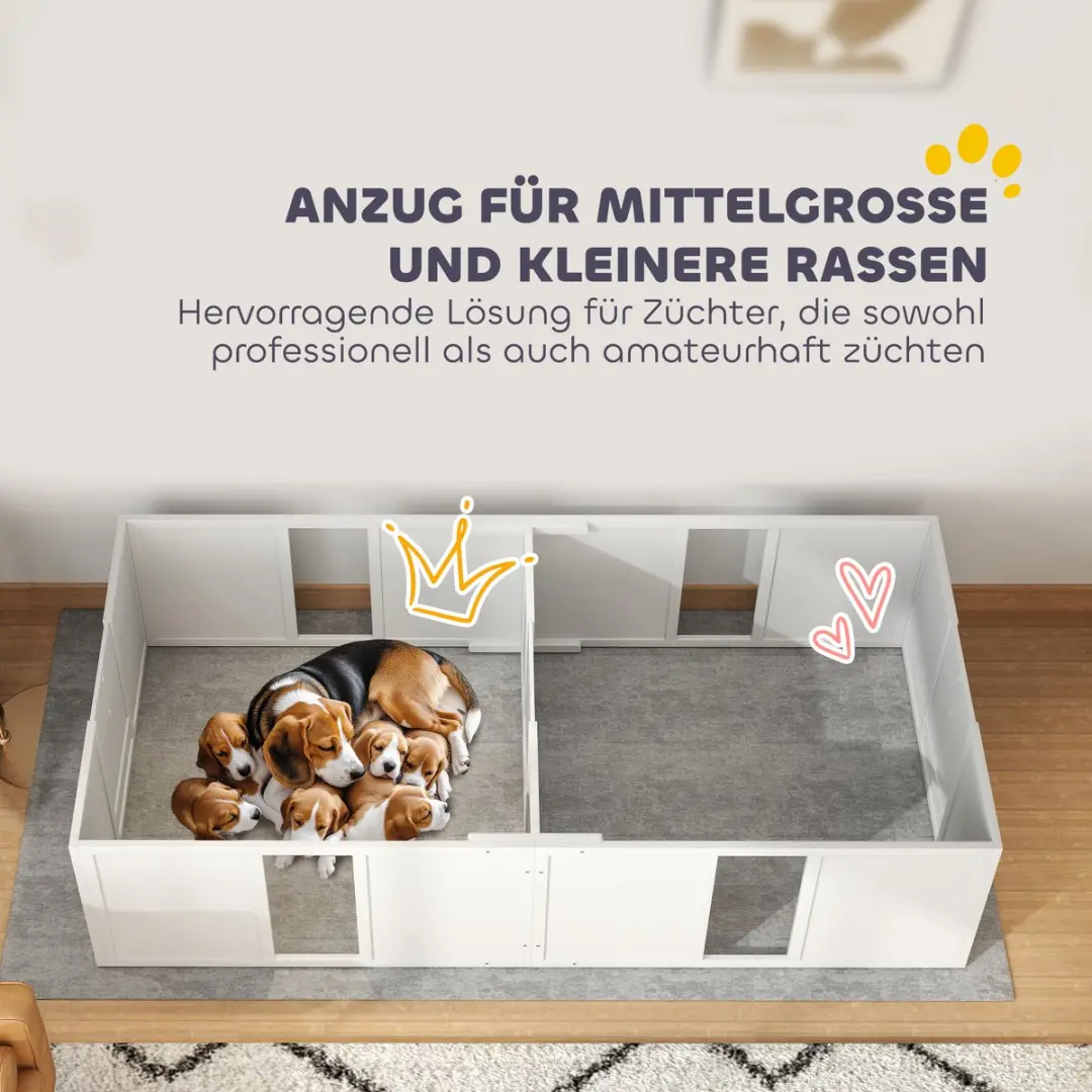 Pawhut Wurfkiste Hondenuitloop 196x96x48cm - Wit