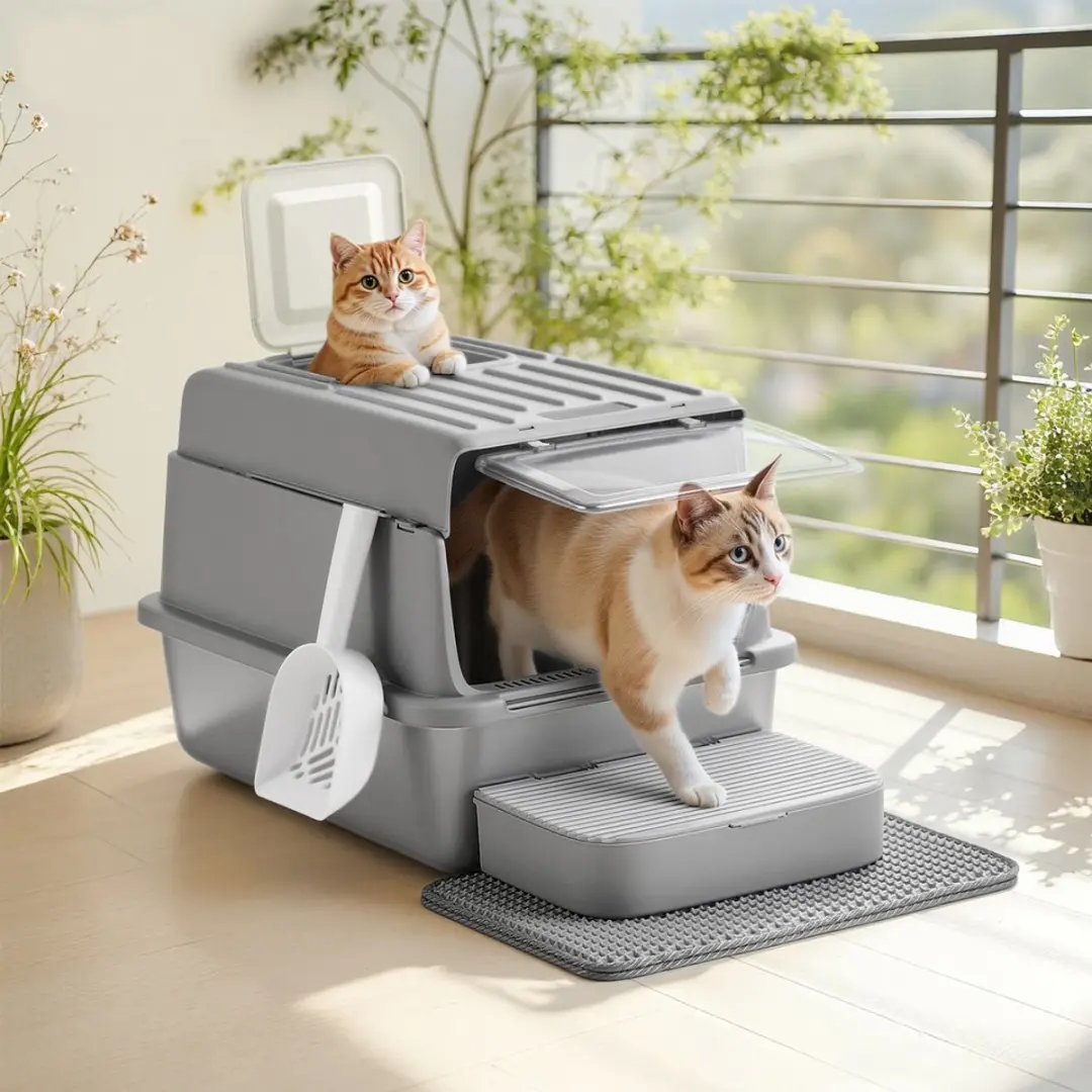 Songmics Kattenbak met deksel - Roestvrij staal - Inclusief schepje