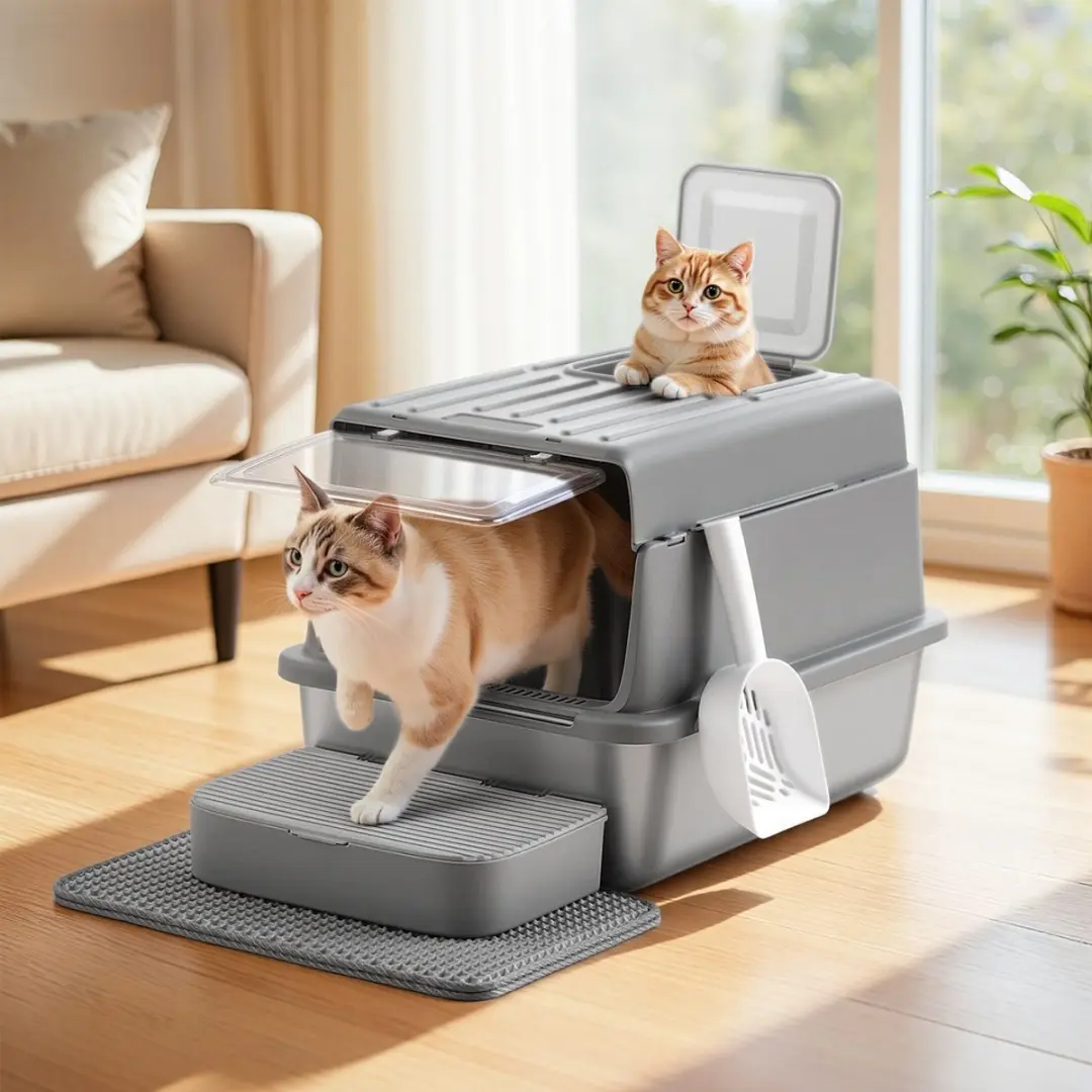 Songmics Kattenbak met deksel - Roestvrij staal - Inclusief schepje