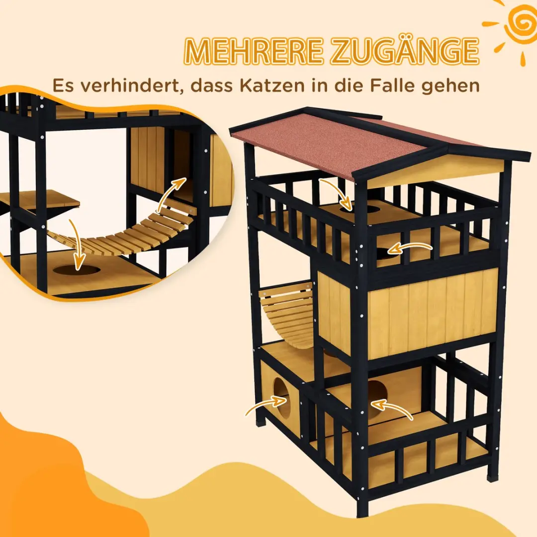 Pawhut Kattenhuis Hout Geel - 2 Katten