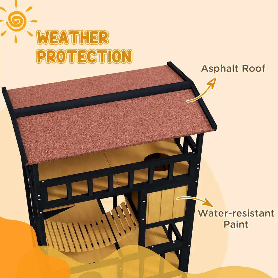 Pawhut Kattenhuis Hout Geel - 2 Katten