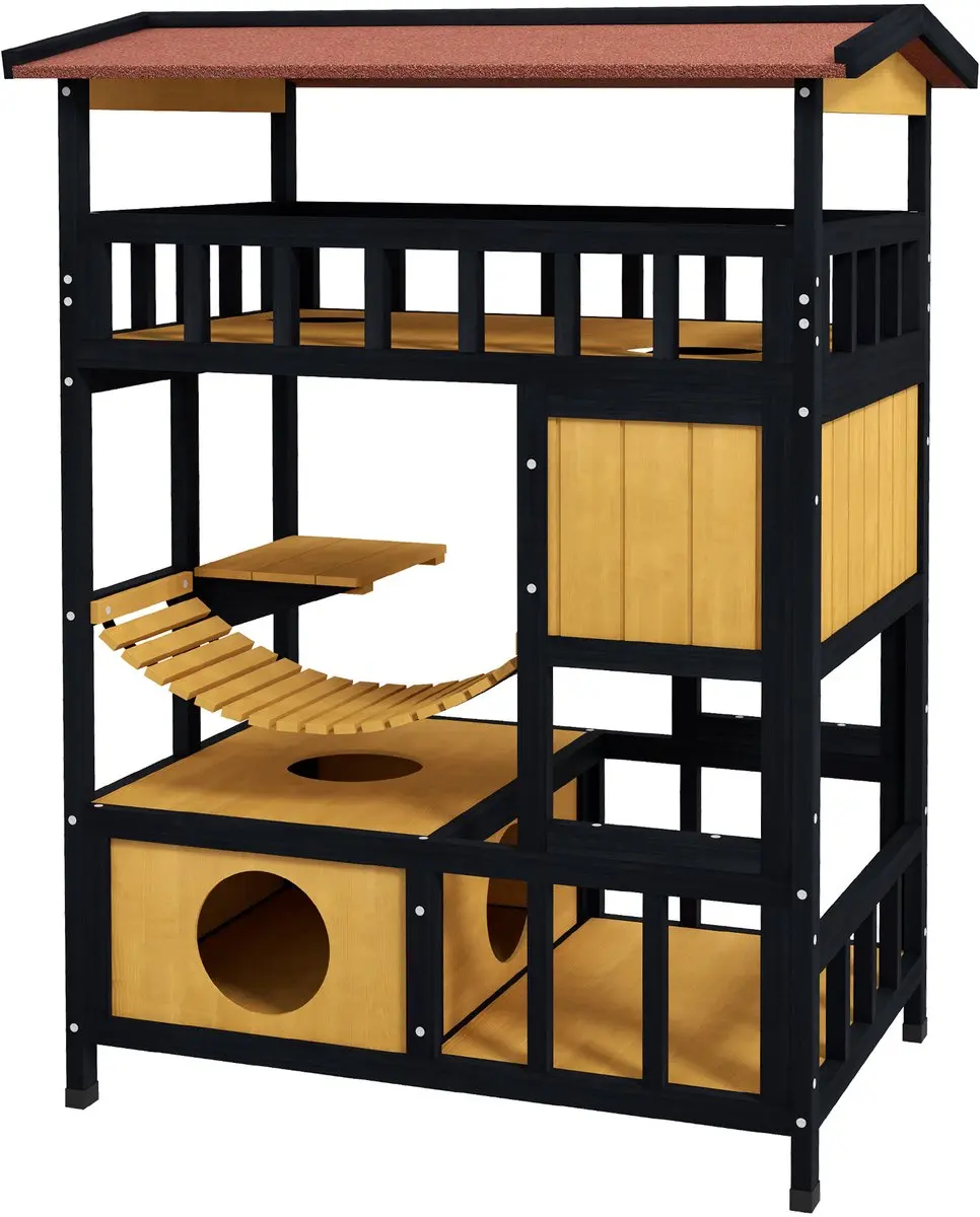 Pawhut Kattenhuis Hout Geel